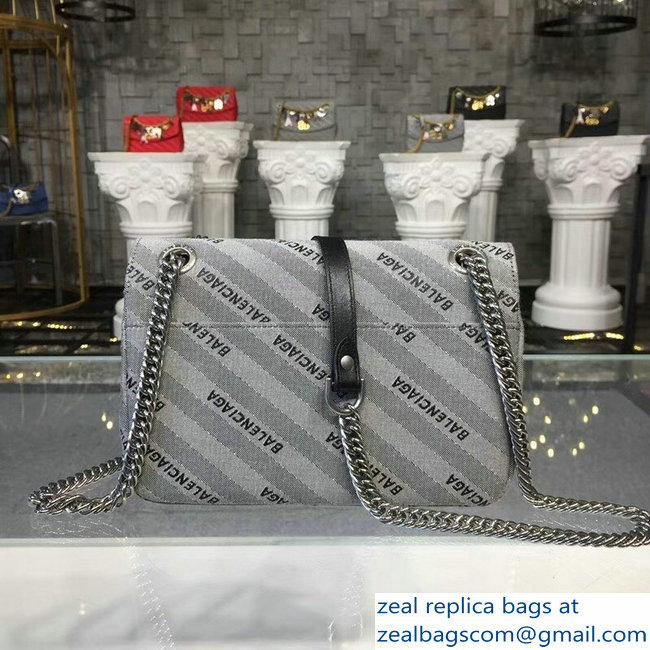 Balenciaga Jacquard Logo BB Round S Charms Chain Shoulder Bag Gray 2018 - Click Image to Close