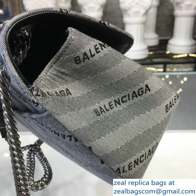 Balenciaga Jacquard Logo BB Round S Charms Chain Shoulder Bag Gray 2018