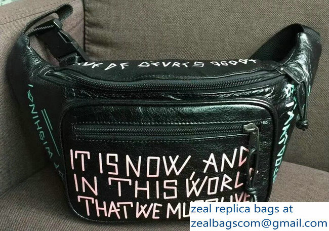 Balenciaga Leather Belt Pack Bag Explorer Graffiti Print Black/Pink - Click Image to Close