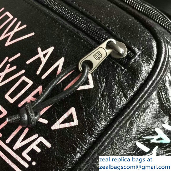 Balenciaga Leather Belt Pack Bag Explorer Graffiti Print Black/Pink - Click Image to Close