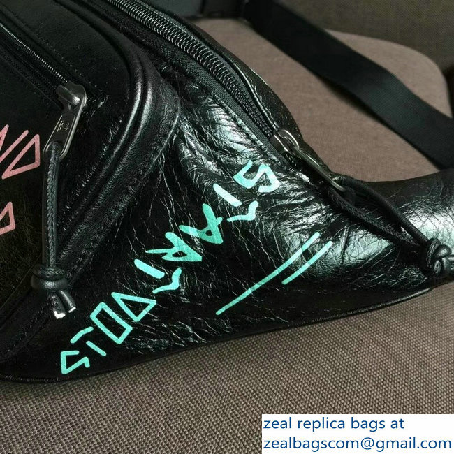 Balenciaga Leather Belt Pack Bag Explorer Graffiti Print Black/Pink - Click Image to Close