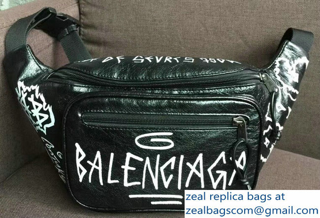 Balenciaga Leather Belt Pack Bag Explorer Graffiti Print Black/White