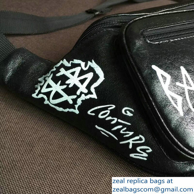 Balenciaga Leather Belt Pack Bag Explorer Graffiti Print Black/White