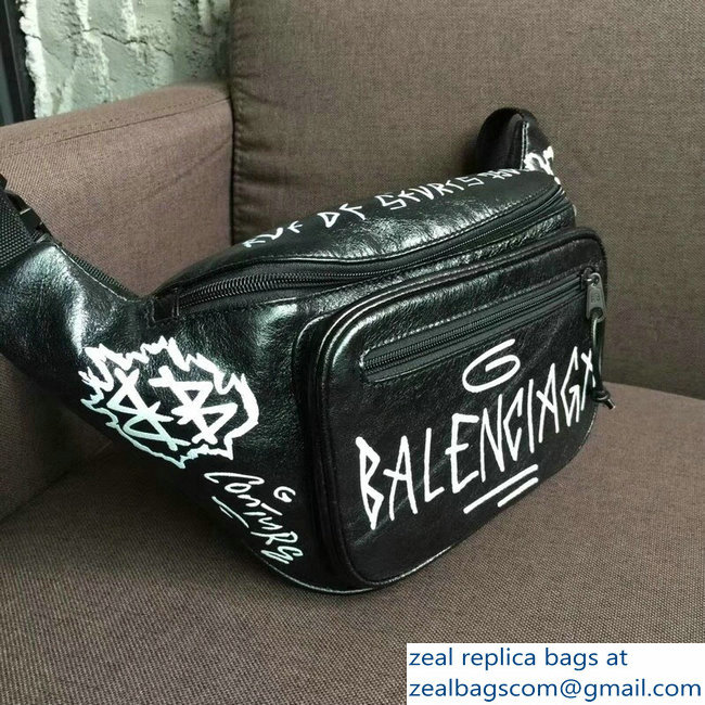 Balenciaga Leather Belt Pack Bag Explorer Graffiti Print Black/White - Click Image to Close