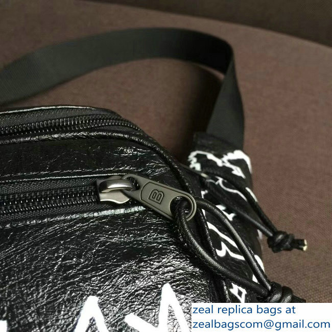 Balenciaga Leather Belt Pack Bag Explorer Graffiti Print Black/White