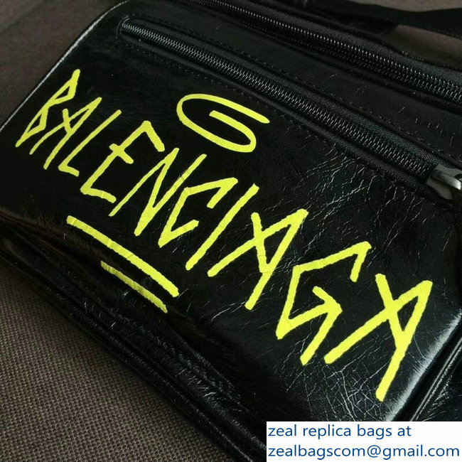 Balenciaga Leather Belt Pack Bag Explorer Graffiti Print Black/Yellow - Click Image to Close