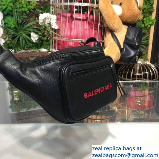 Balenciaga Leather Belt Pack Bag Explorer Logo Print Black/Red