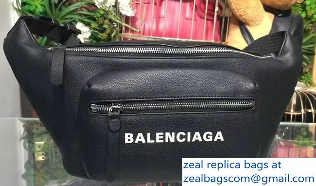 Balenciaga Leather Belt Pack Bag Logo Print Black