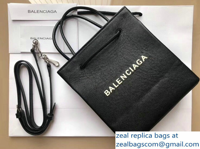 Balenciaga Logo Calfskin North-South Shopping Tote XXS Mini Bag Black 2018 - Click Image to Close