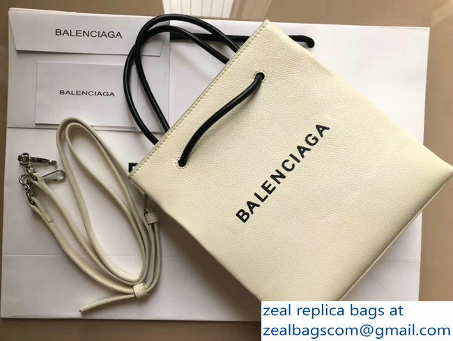 Balenciaga Logo Calfskin North-South Shopping Tote XXS Mini Bag White 2018 - Click Image to Close