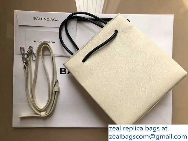 Balenciaga Logo Calfskin North-South Shopping Tote XXS Mini Bag White 2018 - Click Image to Close