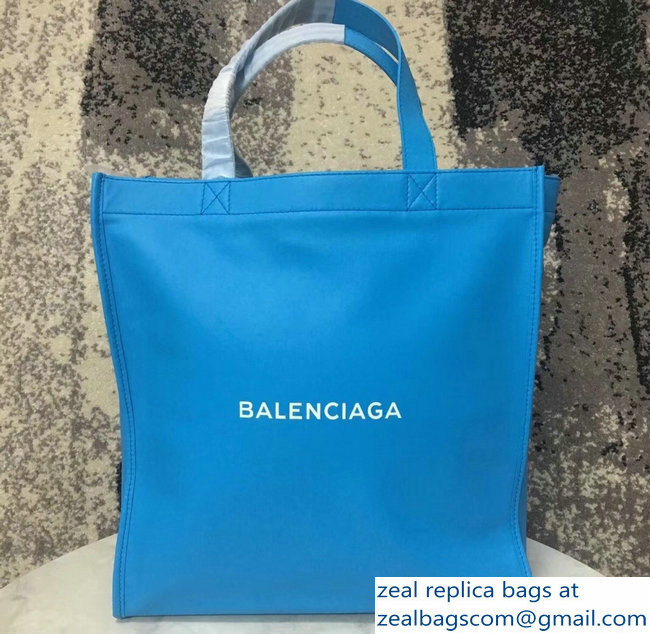 Balenciaga Logo Calfskin Shopping Tote Bag Sky Blue 2018 - Click Image to Close