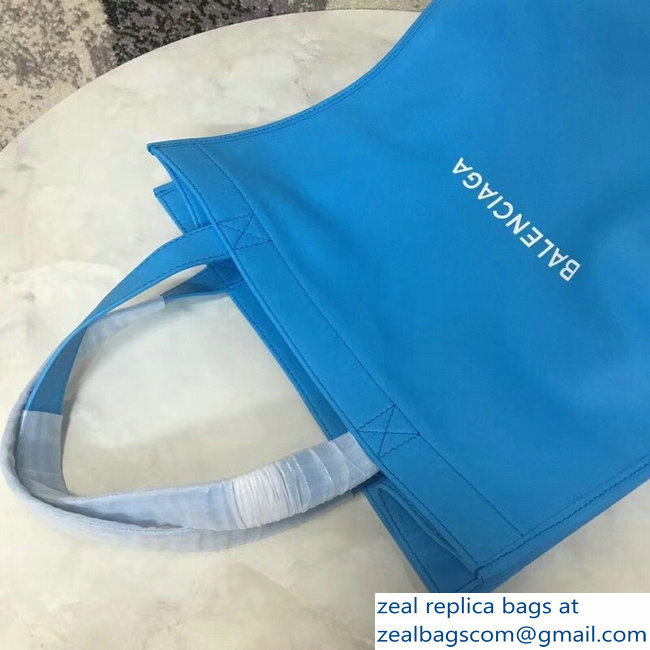 Balenciaga Logo Calfskin Shopping Tote Bag Sky Blue 2018 - Click Image to Close