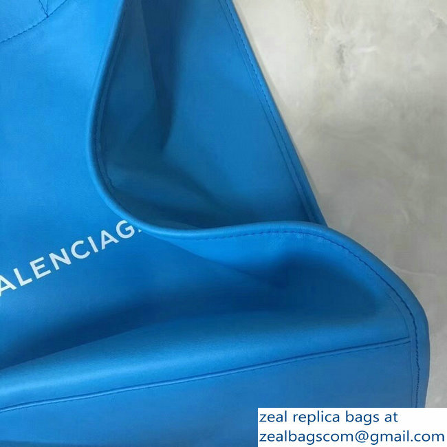 Balenciaga Logo Calfskin Shopping Tote Bag Sky Blue 2018 - Click Image to Close