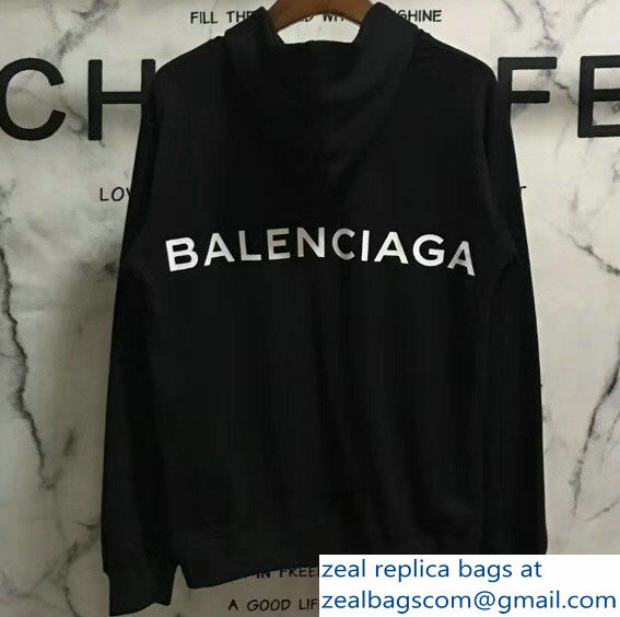 Balenciaga Logo Hoodie Sweater Black 2018 - Click Image to Close