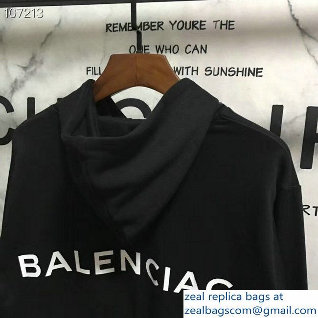 Balenciaga Logo Hoodie Sweater Black 2018 - Click Image to Close