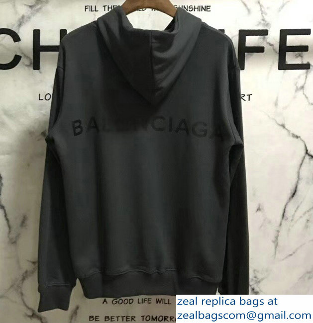 Balenciaga Logo Hoodie Sweater Gray 2018 - Click Image to Close