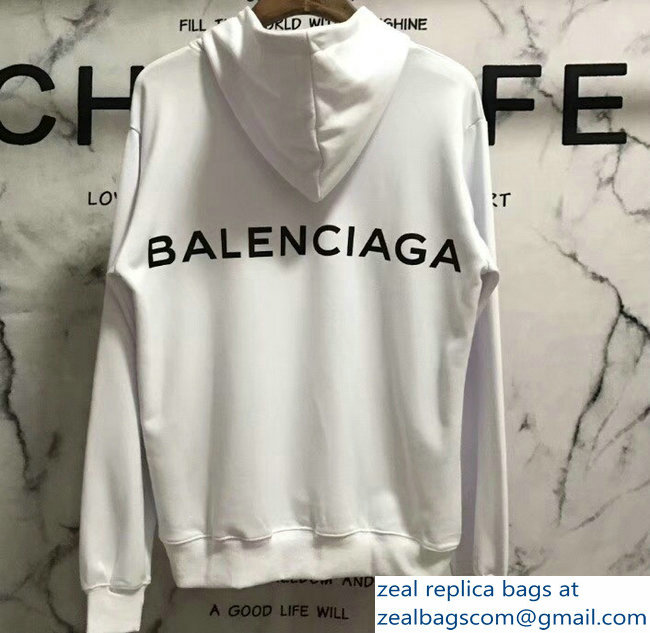 Balenciaga Logo Hoodie Sweater White 2018 - Click Image to Close