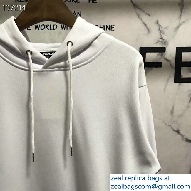 Balenciaga Logo Hoodie Sweater White 2018 - Click Image to Close