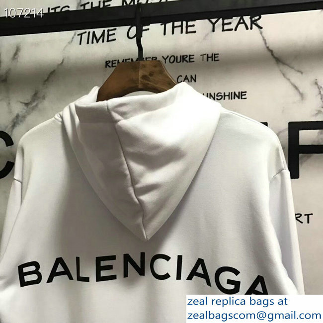 Balenciaga Logo Hoodie Sweater White 2018 - Click Image to Close