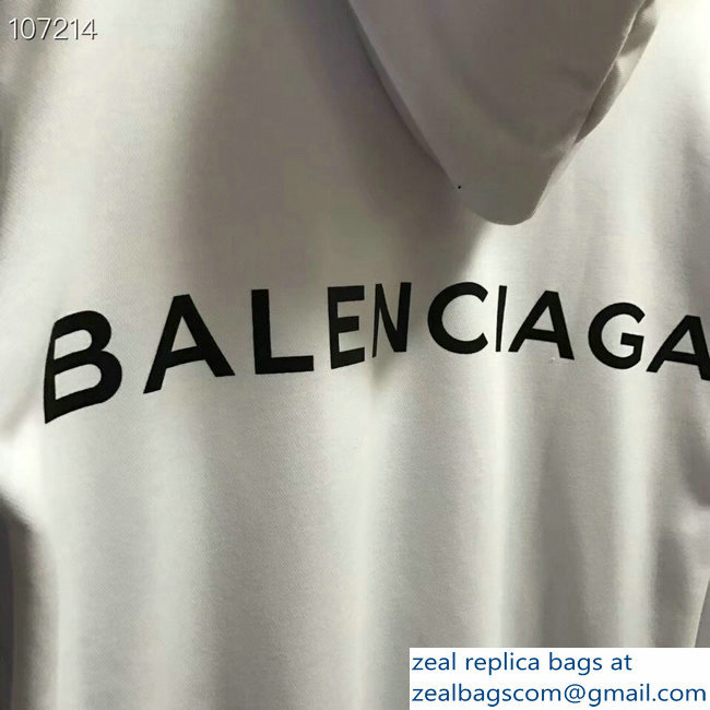 Balenciaga Logo Hoodie Sweater White 2018 - Click Image to Close