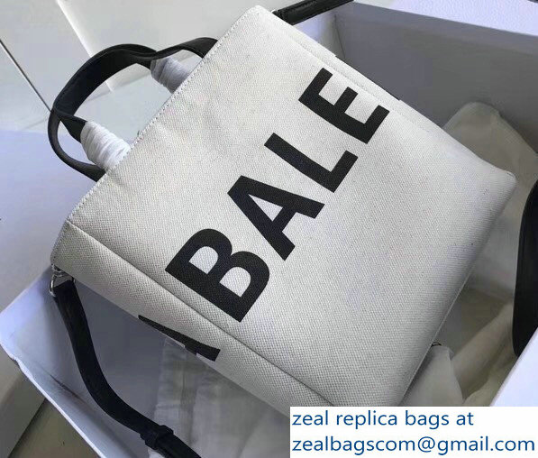 Balenciaga Logo Print Cotton Canvas Shopper Tote Small Bag White 2018 - Click Image to Close