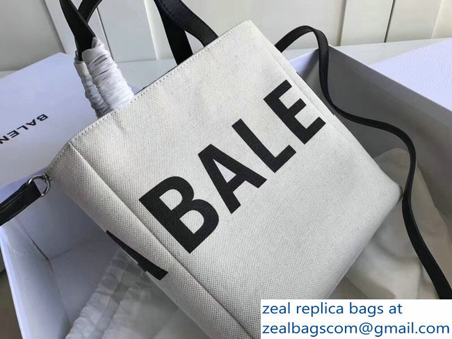 Balenciaga Logo Print Cotton Canvas Shopper Tote Small Bag White 2018 - Click Image to Close