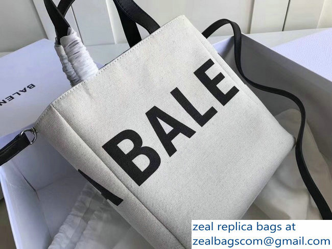 Balenciaga Logo Print Cotton Canvas Shopper Tote Small Bag White 2018