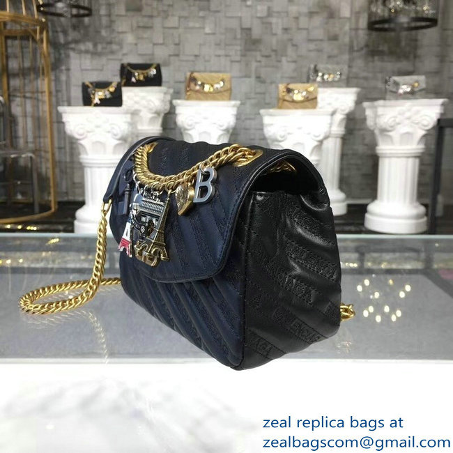 Balenciaga Matelasse Embroidered Logo BB Round S Charms Chain Shoulder Bag Black 2018 - Click Image to Close