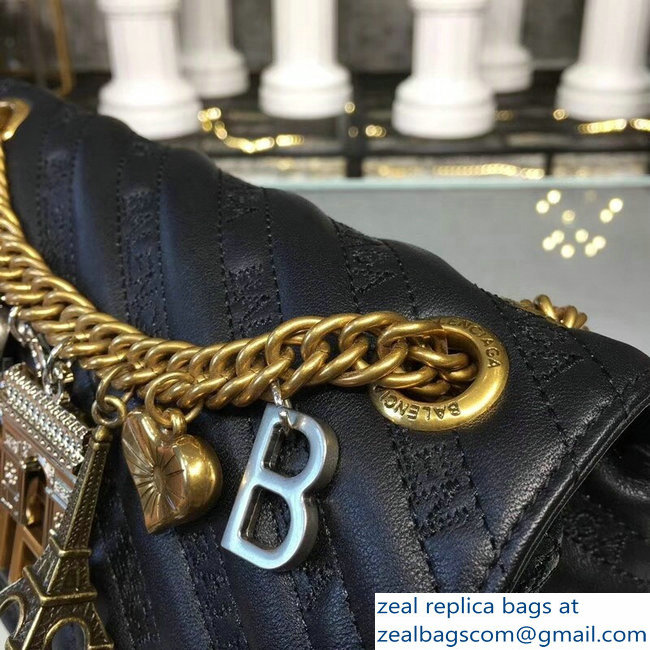 Balenciaga Matelasse Embroidered Logo BB Round S Charms Chain Shoulder Bag Black 2018 - Click Image to Close