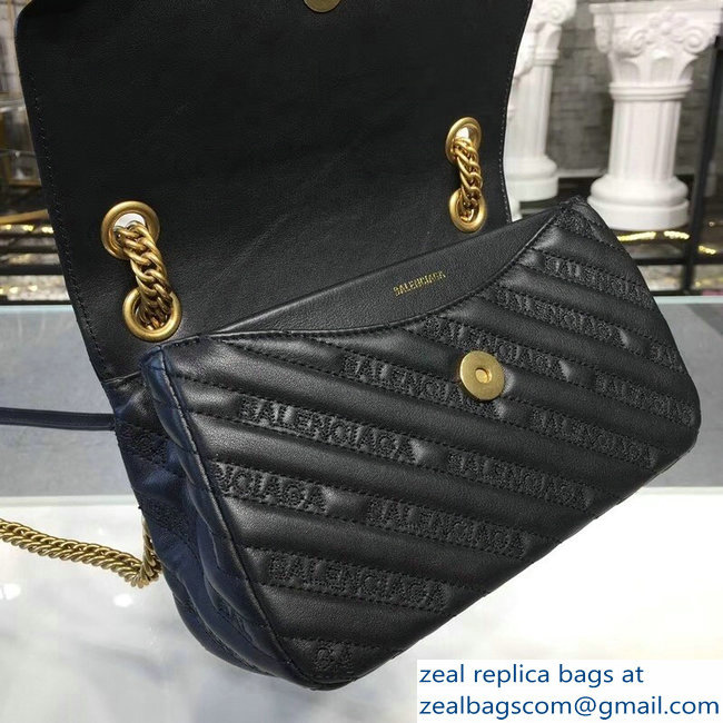 Balenciaga Matelasse Embroidered Logo BB Round S Charms Chain Shoulder Bag Black 2018 - Click Image to Close