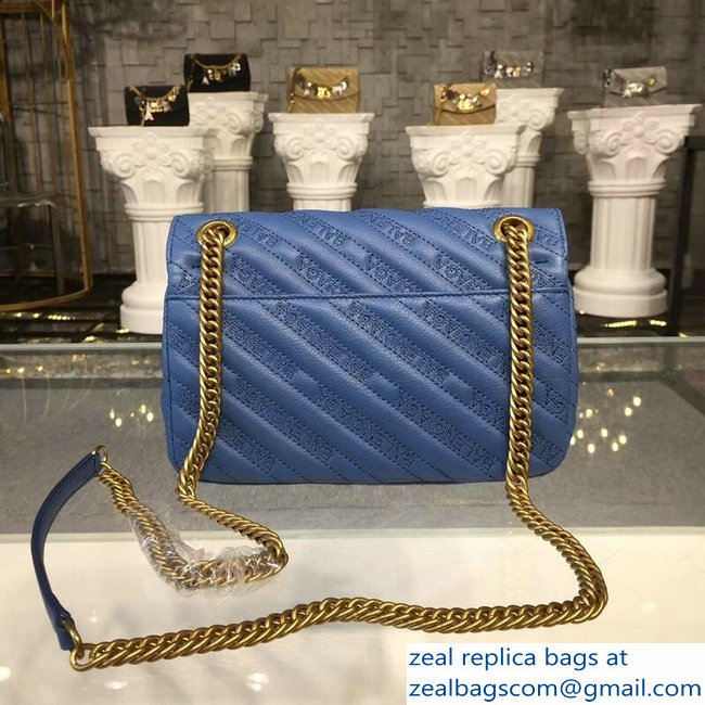 Balenciaga Matelasse Embroidered Logo BB Round S Charms Chain Shoulder Bag Blue 2018