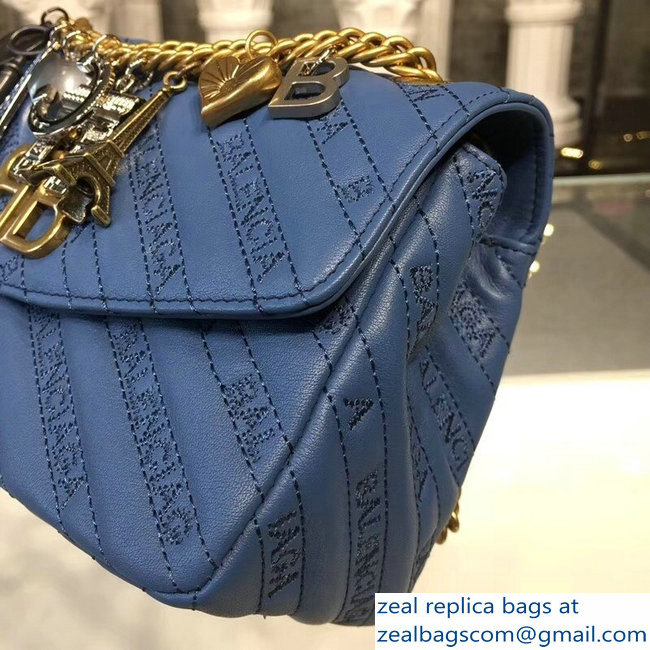 Balenciaga Matelasse Embroidered Logo BB Round S Charms Chain Shoulder Bag Blue 2018