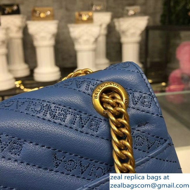 Balenciaga Matelasse Embroidered Logo BB Round S Charms Chain Shoulder Bag Blue 2018 - Click Image to Close