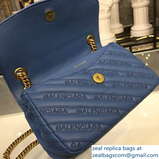 Balenciaga Matelasse Embroidered Logo BB Round S Charms Chain Shoulder Bag Blue 2018 - Click Image to Close