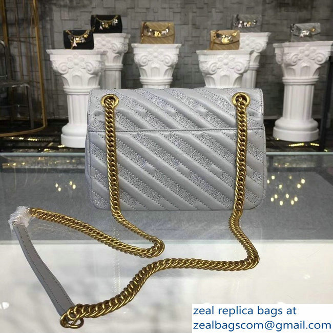 Balenciaga Matelasse Embroidered Logo BB Round S Charms Chain Shoulder Bag Gray 2018