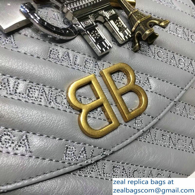 Balenciaga Matelasse Embroidered Logo BB Round S Charms Chain Shoulder Bag Gray 2018 - Click Image to Close