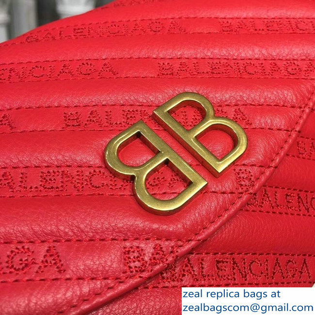 Balenciaga Matelasse Embroidered Logo BB Round S Charms Chain Shoulder Bag Red 2018