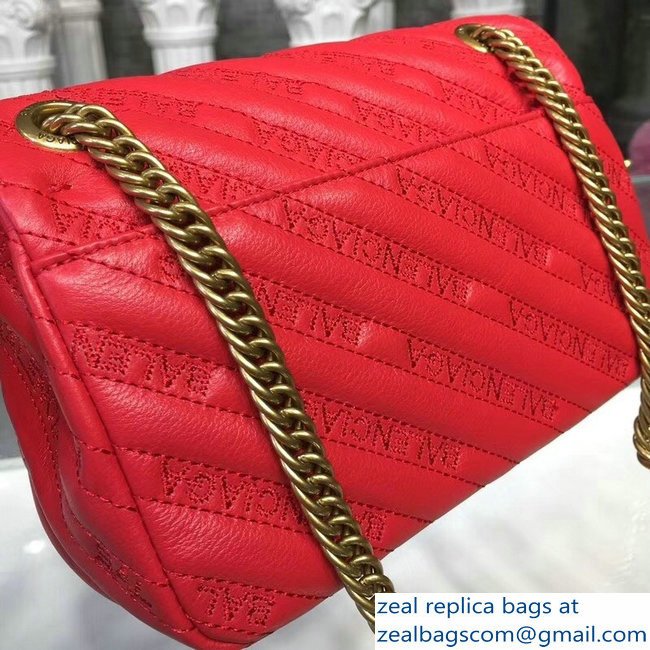 Balenciaga Matelasse Embroidered Logo BB Round S Charms Chain Shoulder Bag Red 2018 - Click Image to Close