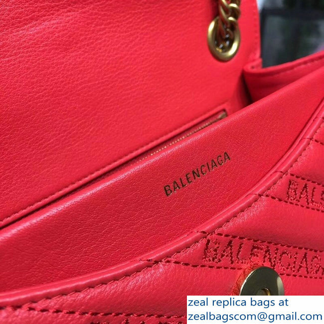 Balenciaga Matelasse Embroidered Logo BB Round S Charms Chain Shoulder Bag Red 2018