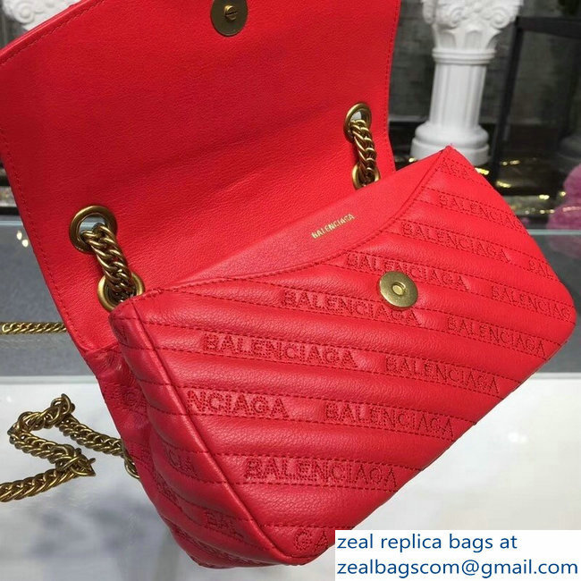 Balenciaga Matelasse Embroidered Logo BB Round S Charms Chain Shoulder Bag Red 2018