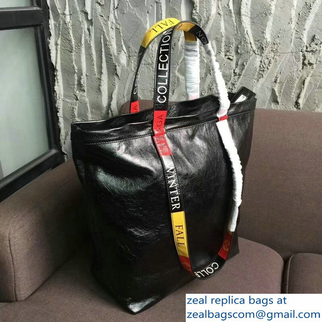 Balenciaga Multicolor Logo Handles Carry Shopper Medium Bag Black 2018 - Click Image to Close