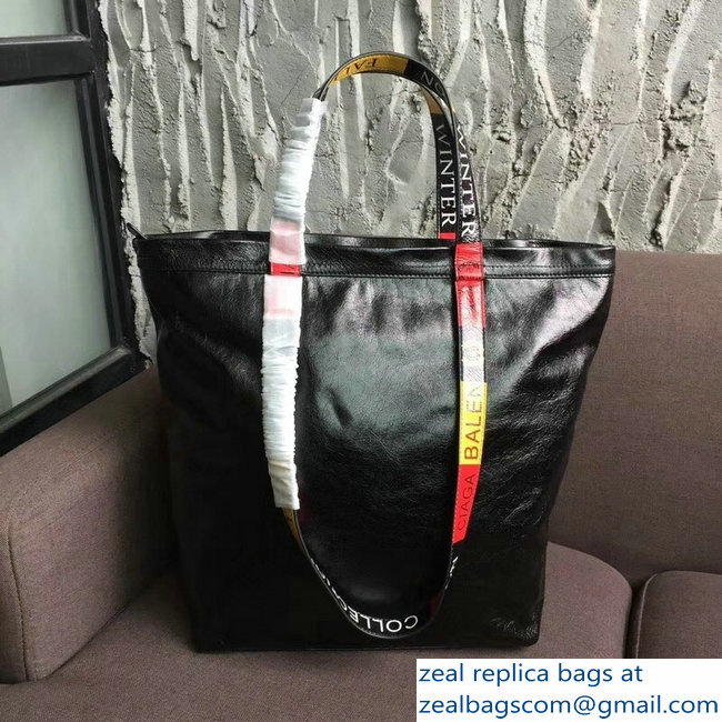 Balenciaga Multicolor Logo Handles Carry Shopper Medium Bag Black 2018 - Click Image to Close