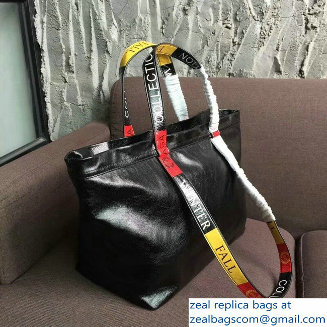 Balenciaga Multicolor Logo Handles Carry Shopper Small Bag Black 2018 - Click Image to Close