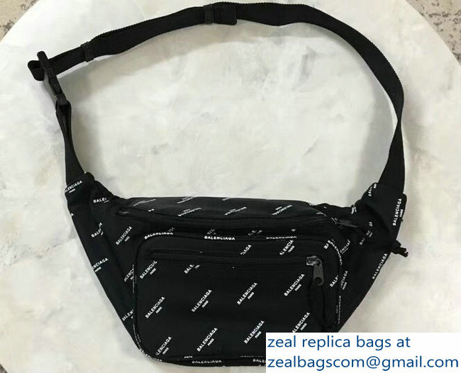 Balenciaga Nylon Canvas Belt Pack Bag Explorer All Over Logo Print Black - Click Image to Close
