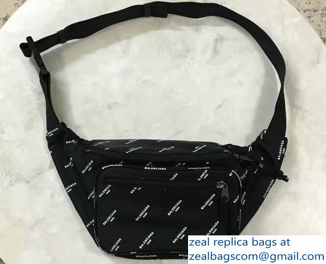 Balenciaga Nylon Canvas Belt Pack Bag Explorer All Over Logo Print Black