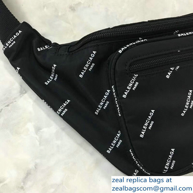 Balenciaga Nylon Canvas Belt Pack Bag Explorer All Over Logo Print Black