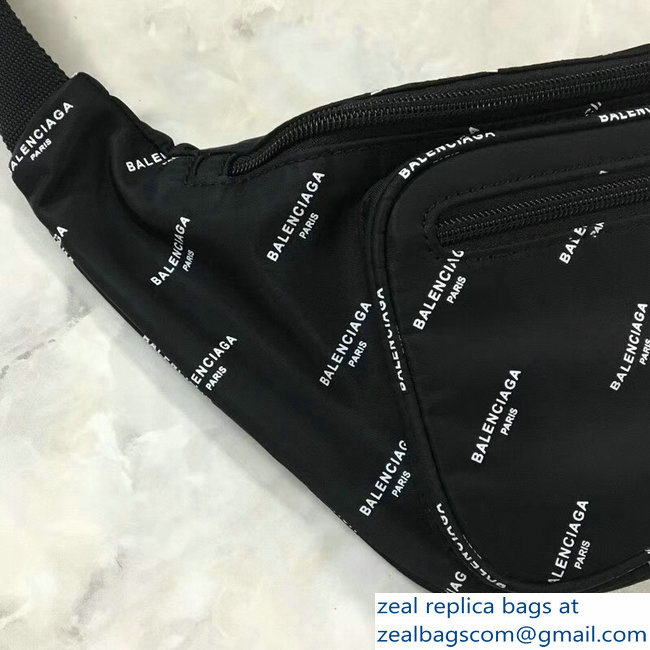 Balenciaga Nylon Canvas Belt Pack Bag Explorer All Over Logo Print Black - Click Image to Close