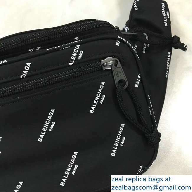 Balenciaga Nylon Canvas Belt Pack Bag Explorer All Over Logo Print Black - Click Image to Close