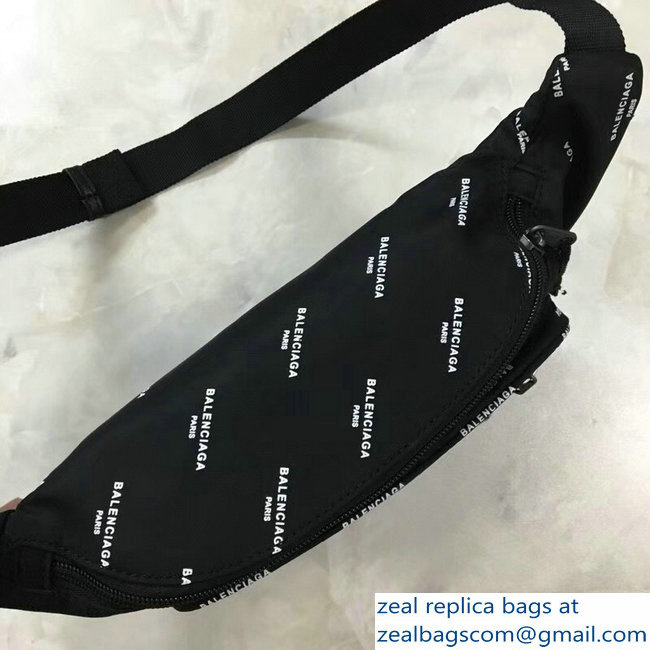 Balenciaga Nylon Canvas Belt Pack Bag Explorer All Over Logo Print Black